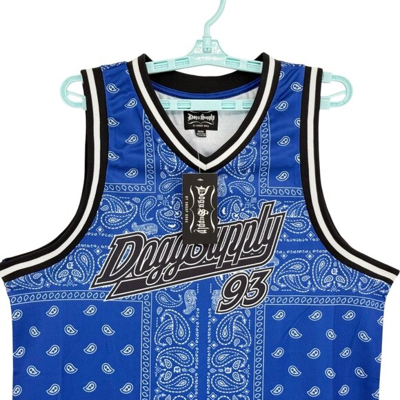 NWT Dogg Supply Men's Royal Blue Mesh Bandana Basketball Jersey Tank Size Medium - Picture 3 of 8